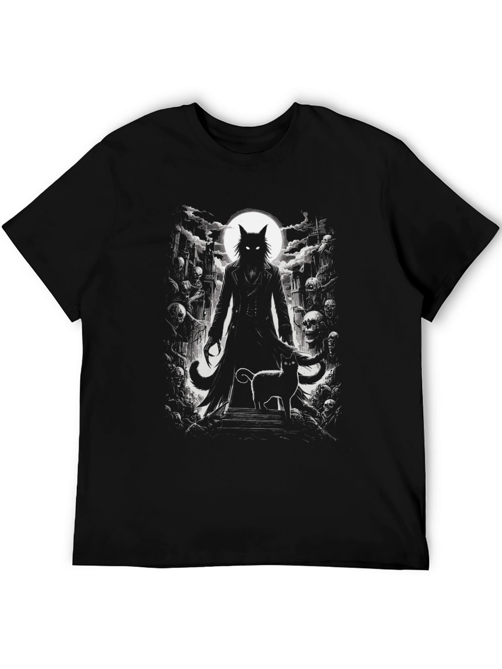 Creepy Cat Graveyard Black T-Shirt