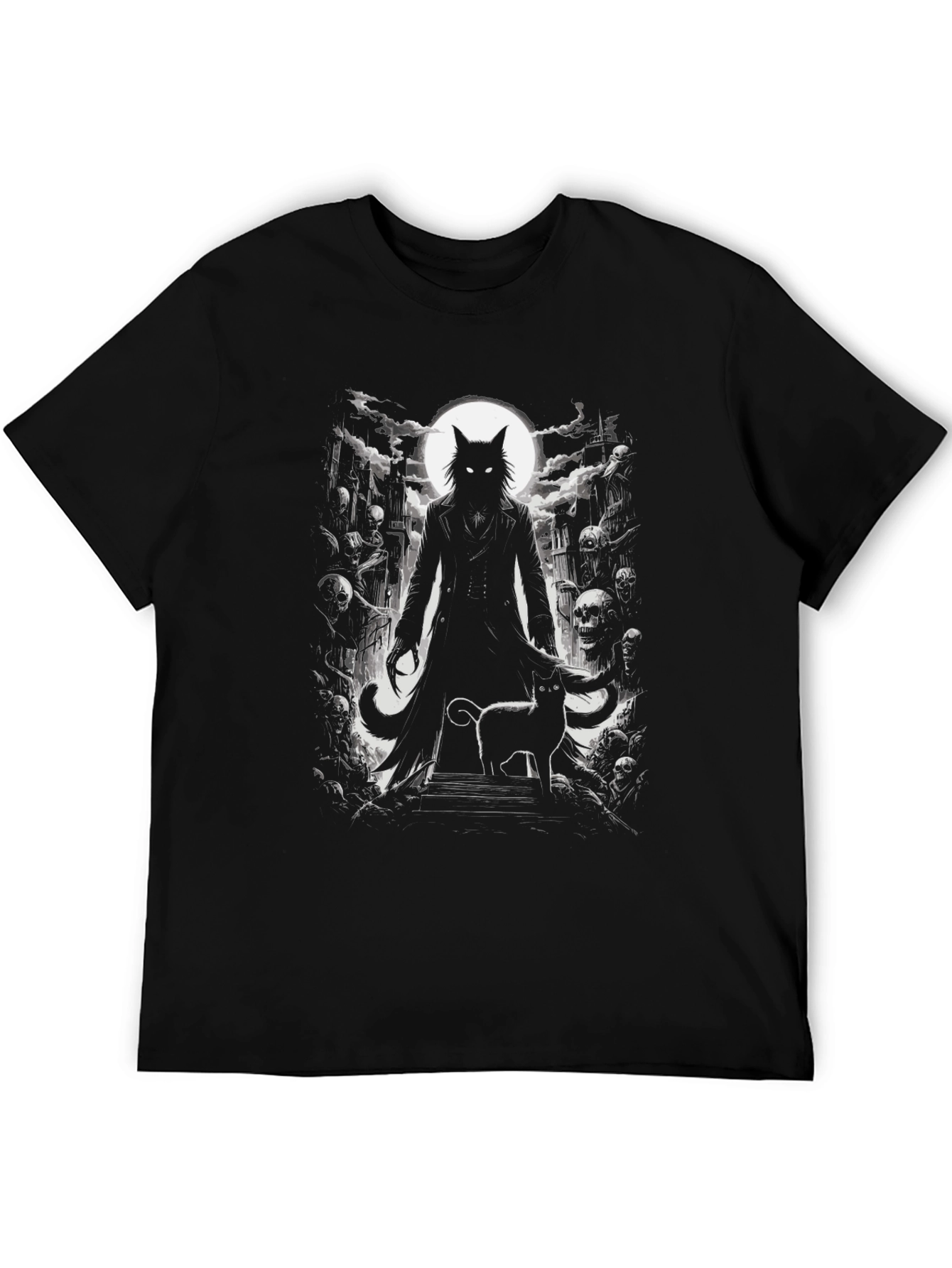 Creepy Cat Graveyard Black T-Shirt