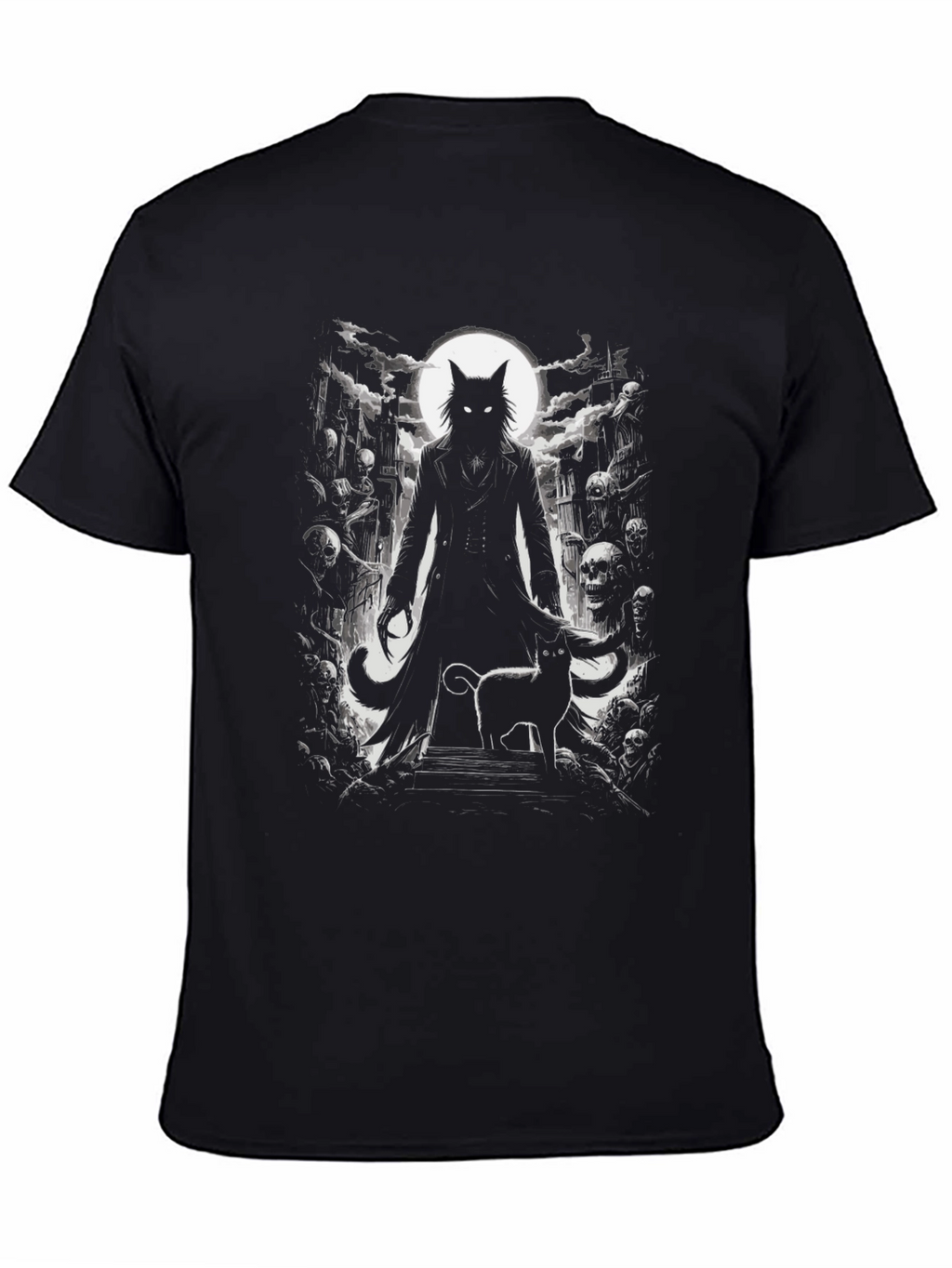 Creepy Cat Graveyard Black T-Shirt