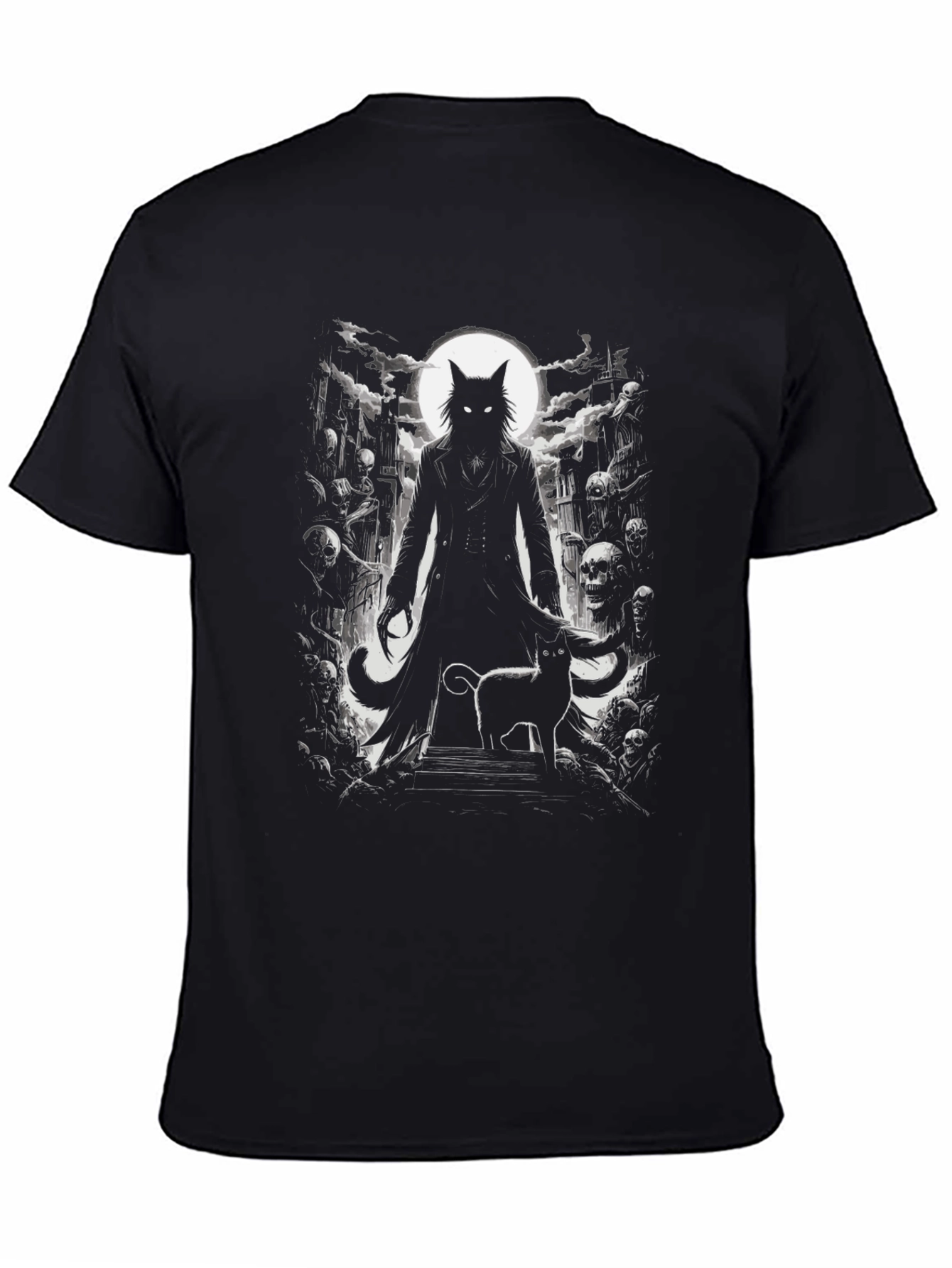 Creepy Cat Graveyard Black T-Shirt