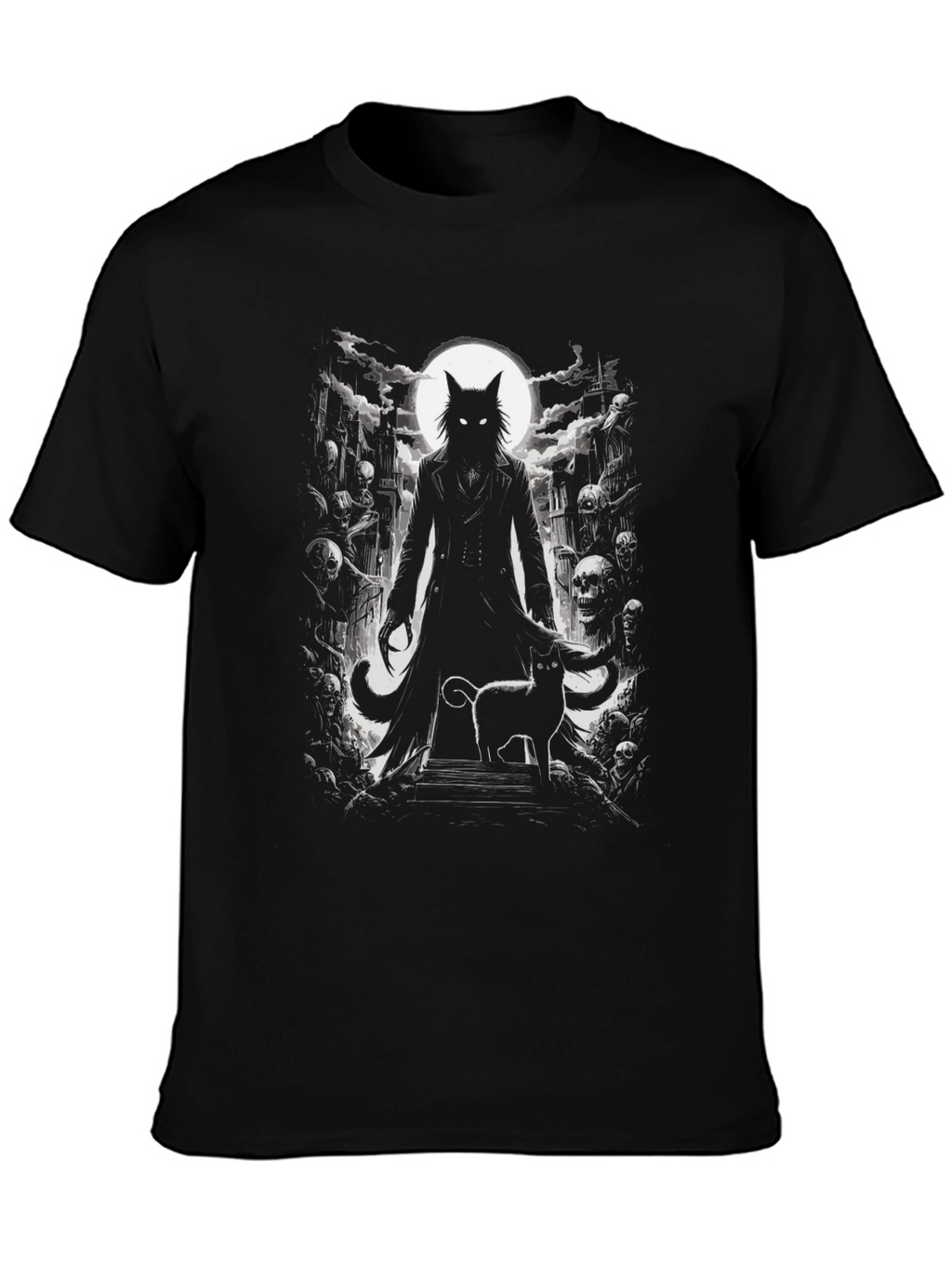 Creepy Cat Graveyard Black T-Shirt