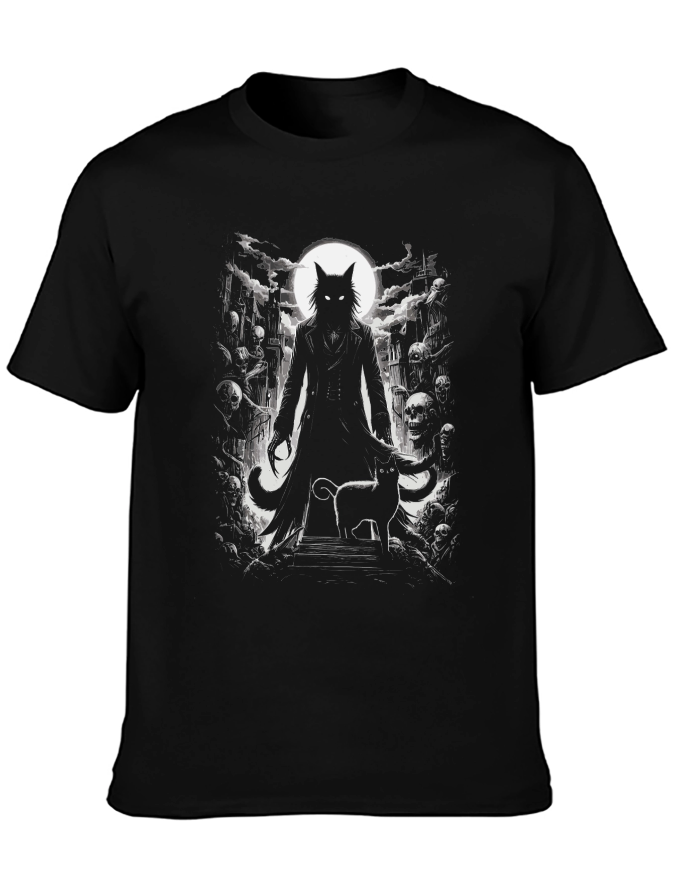Creepy Cat Graveyard Black T-Shirt