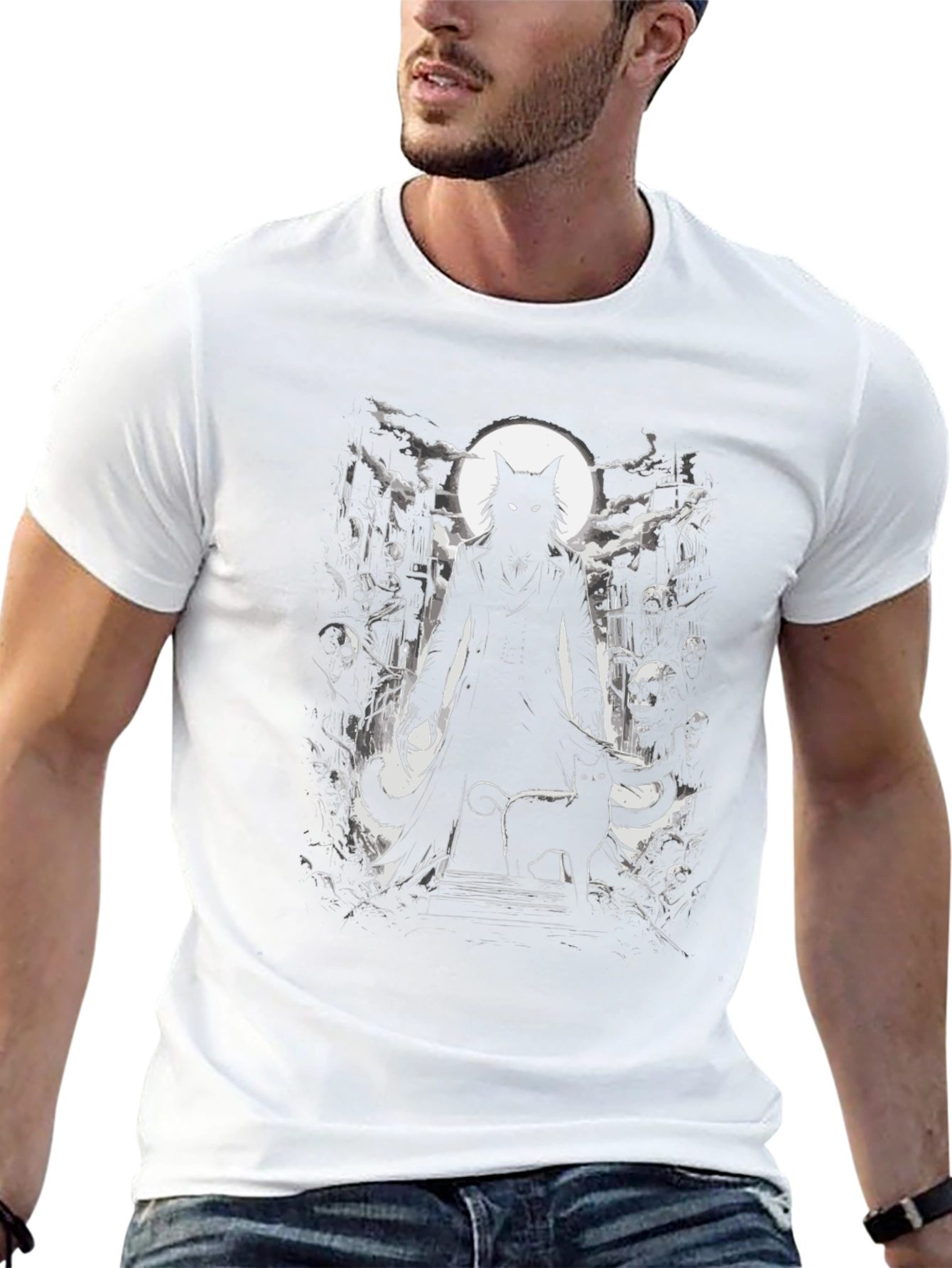Creepy Cat Graveyard Black T-Shirt