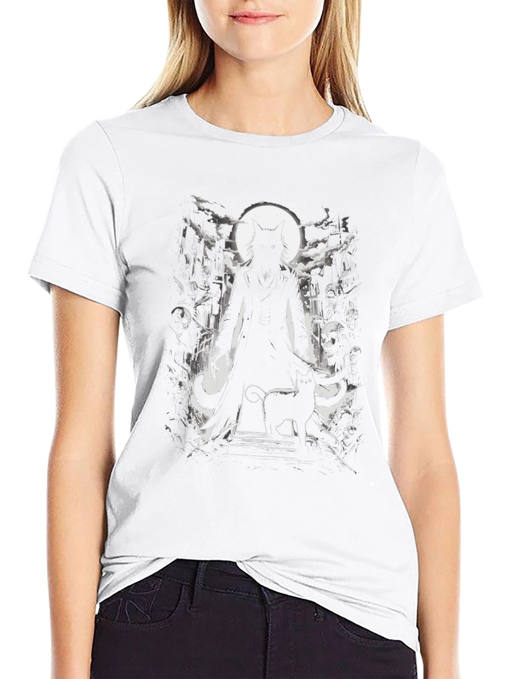 Creepy Cat Graveyard Black T-Shirt