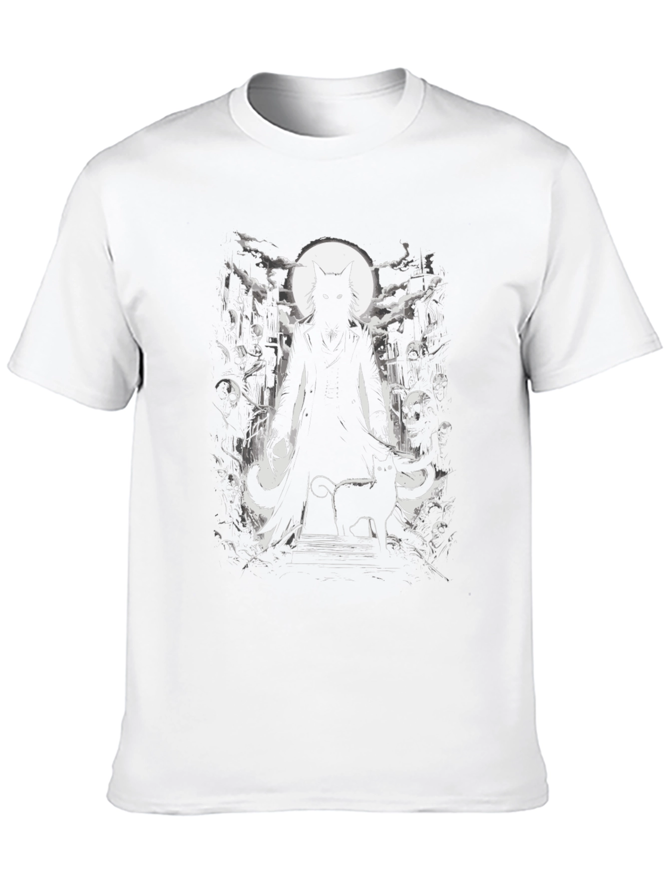Creepy Cat Graveyard Black T-Shirt