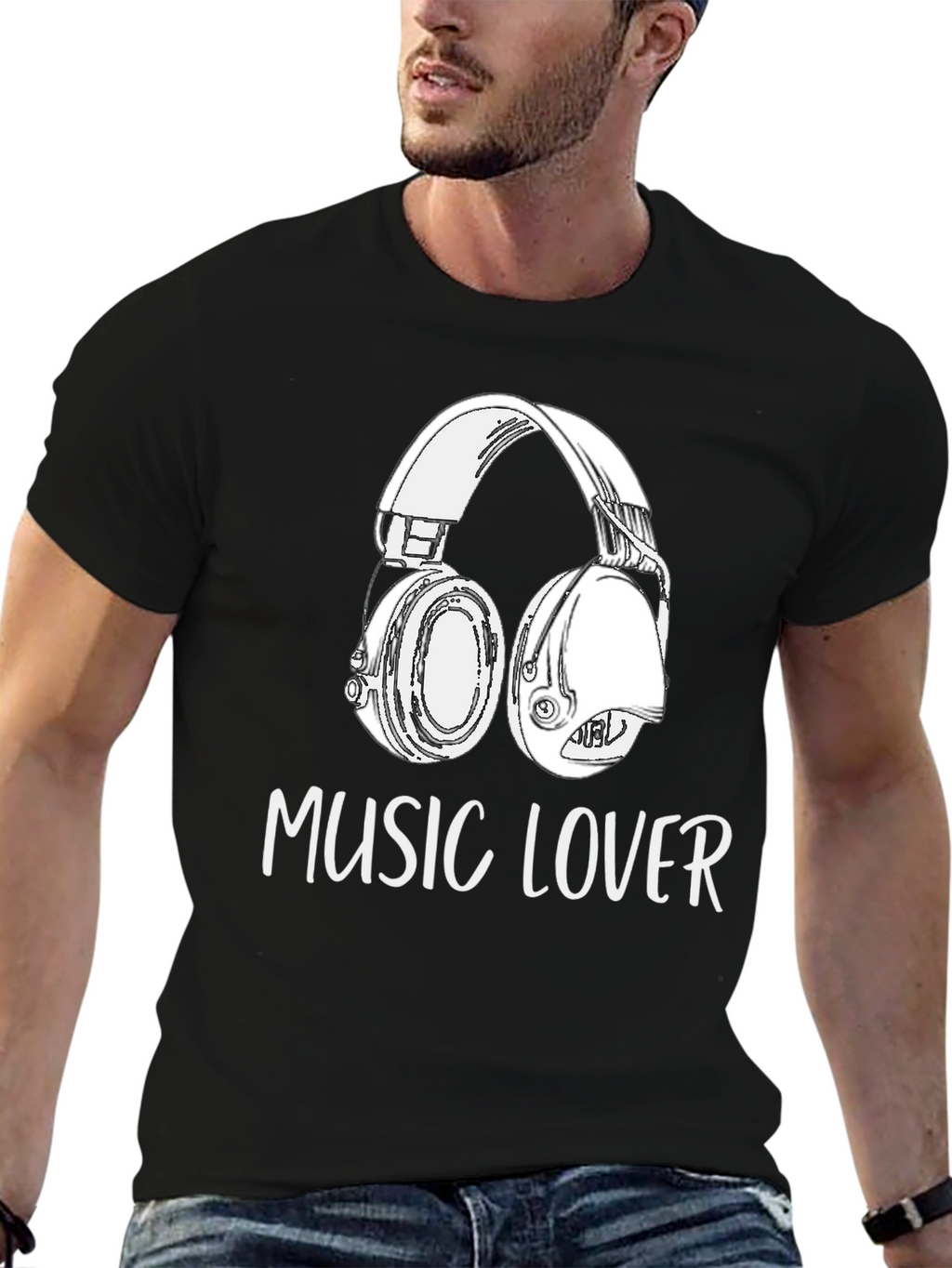 Music Lover Graphic Tee - Black Cotton Blend