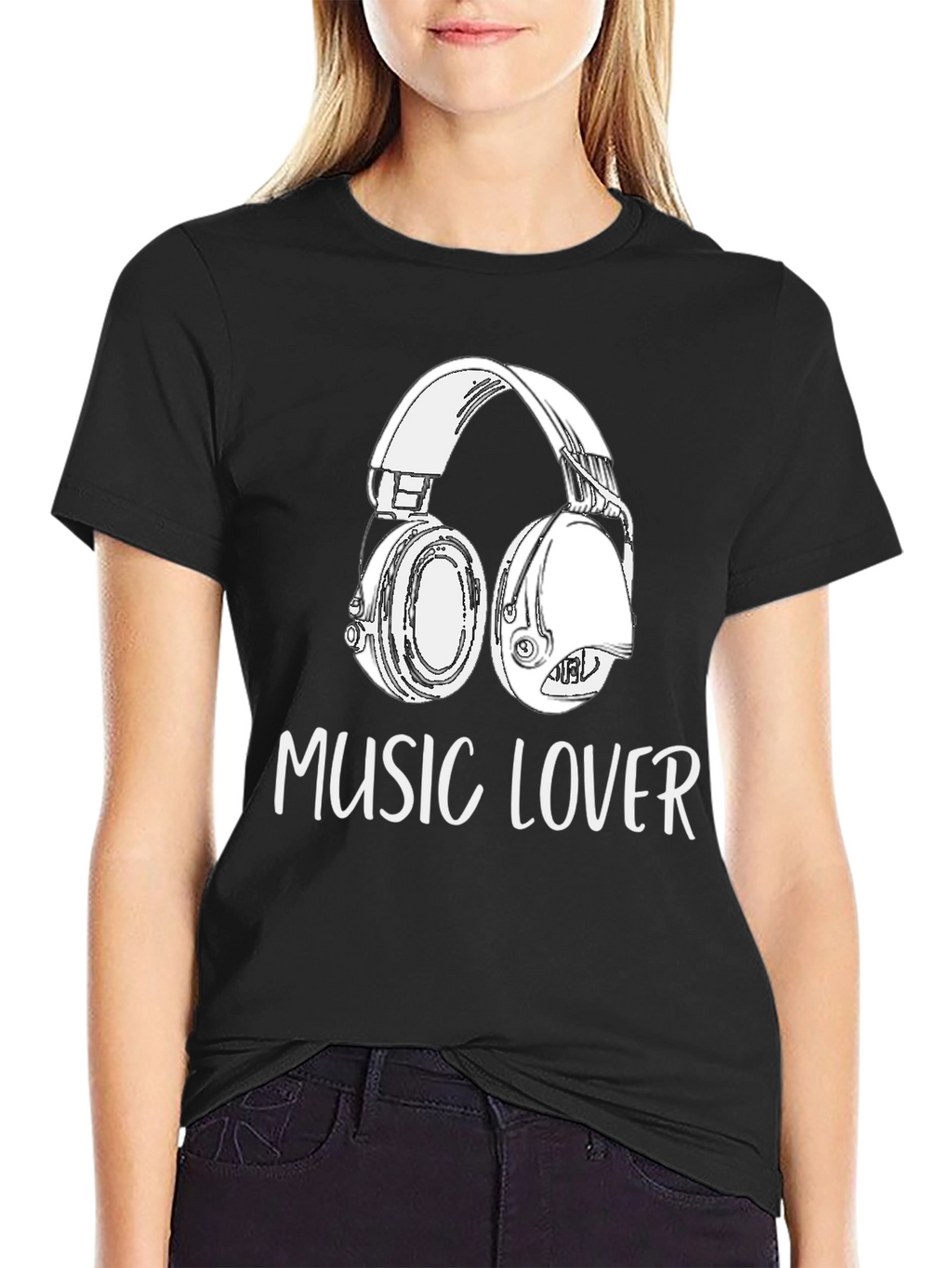 Music Lover Graphic Tee - Black Cotton Blend