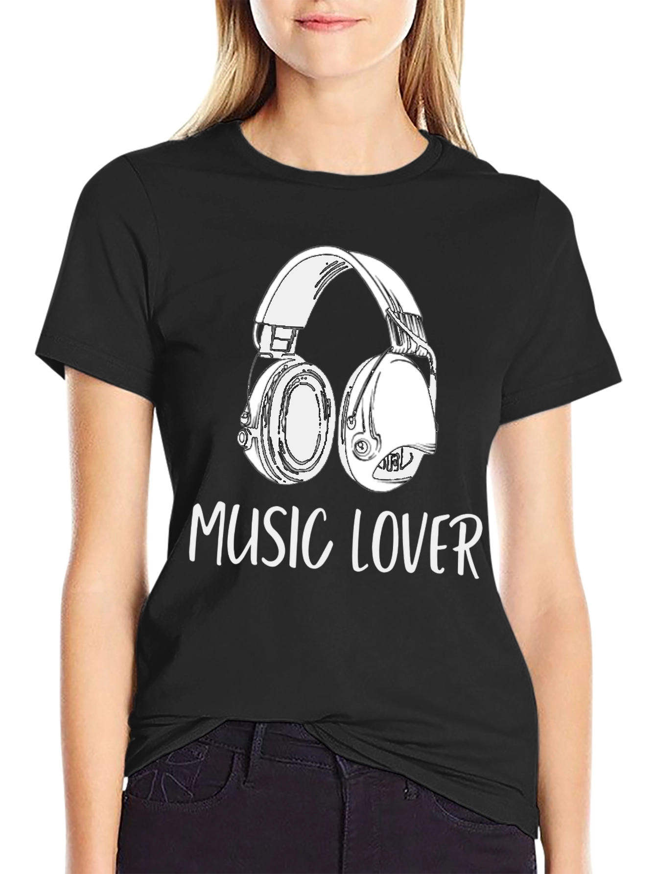Music Lover Graphic Tee - Black Cotton Blend