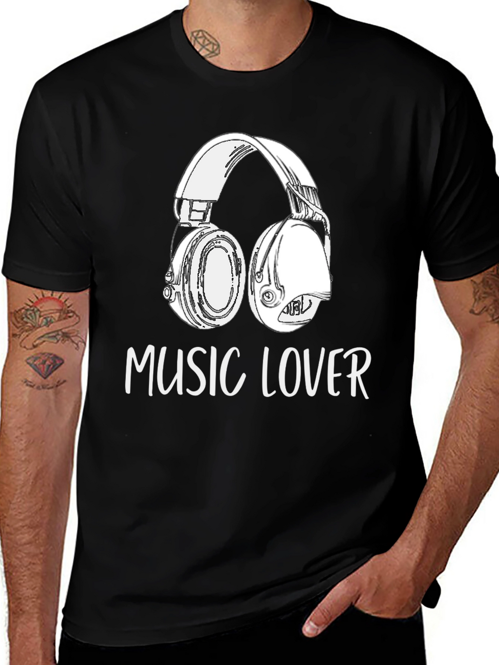 Music Lover Graphic Tee - Black Cotton Blend