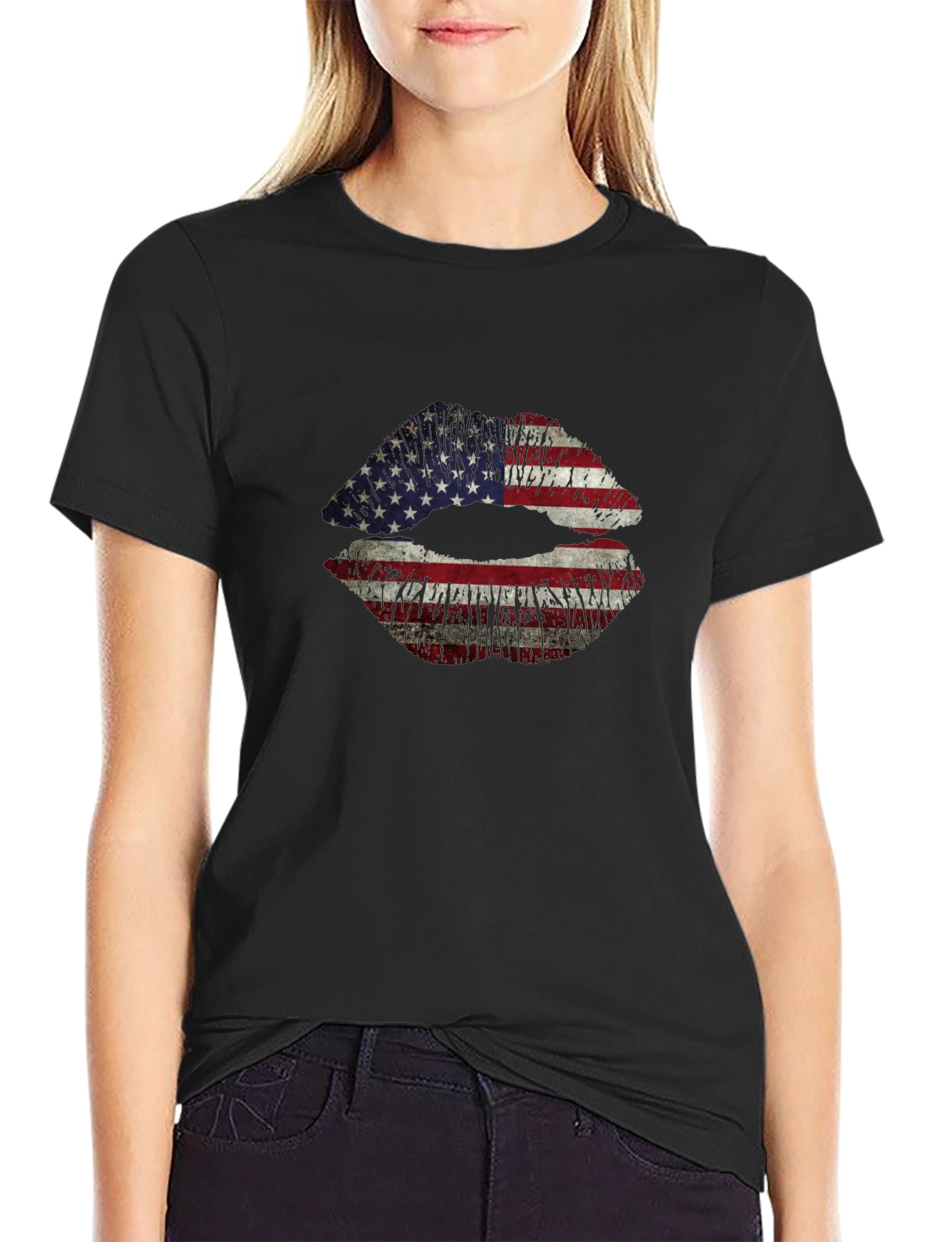 American Flag Lips Graphic T-Shirt