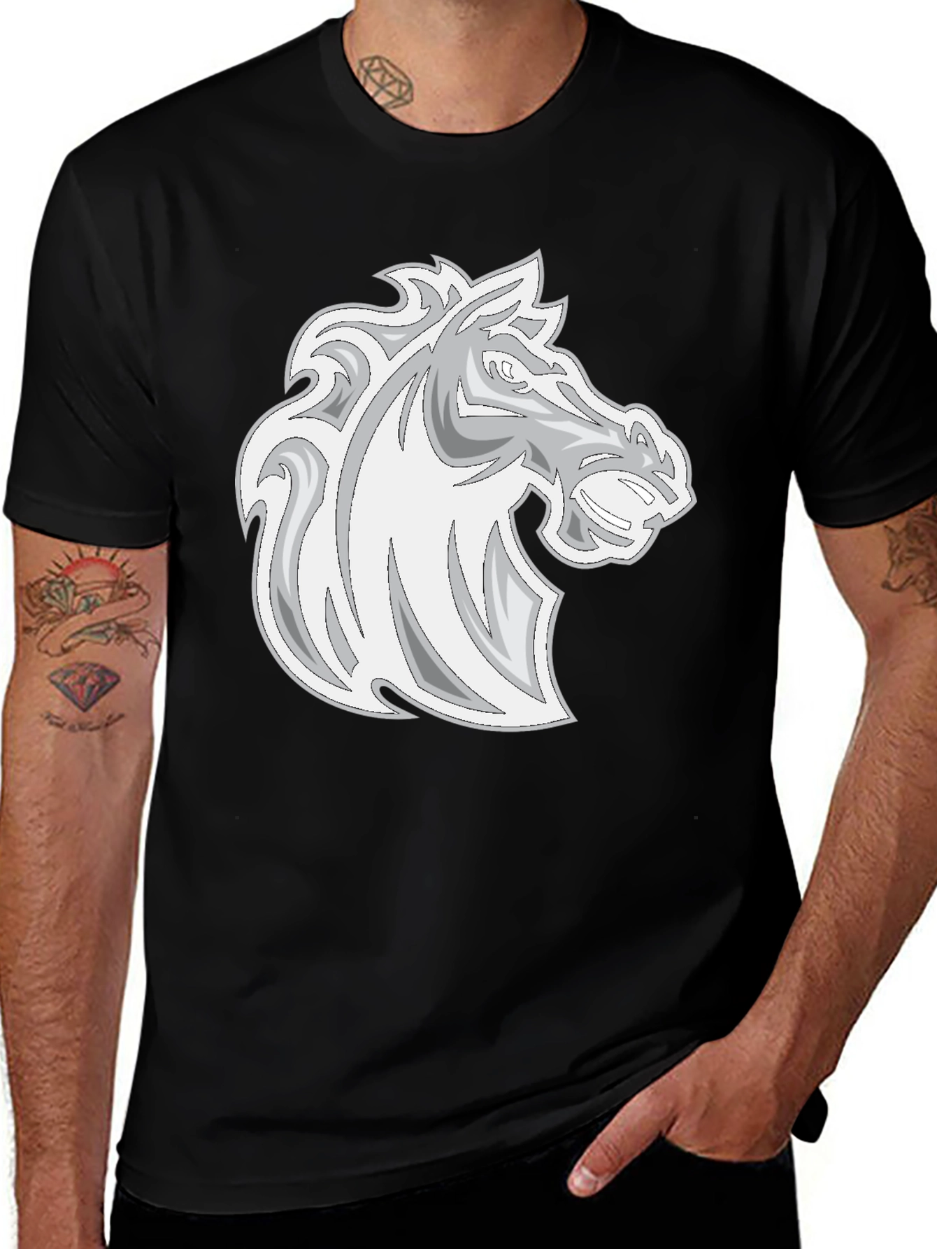 Black Tee with Horse Head Graphic