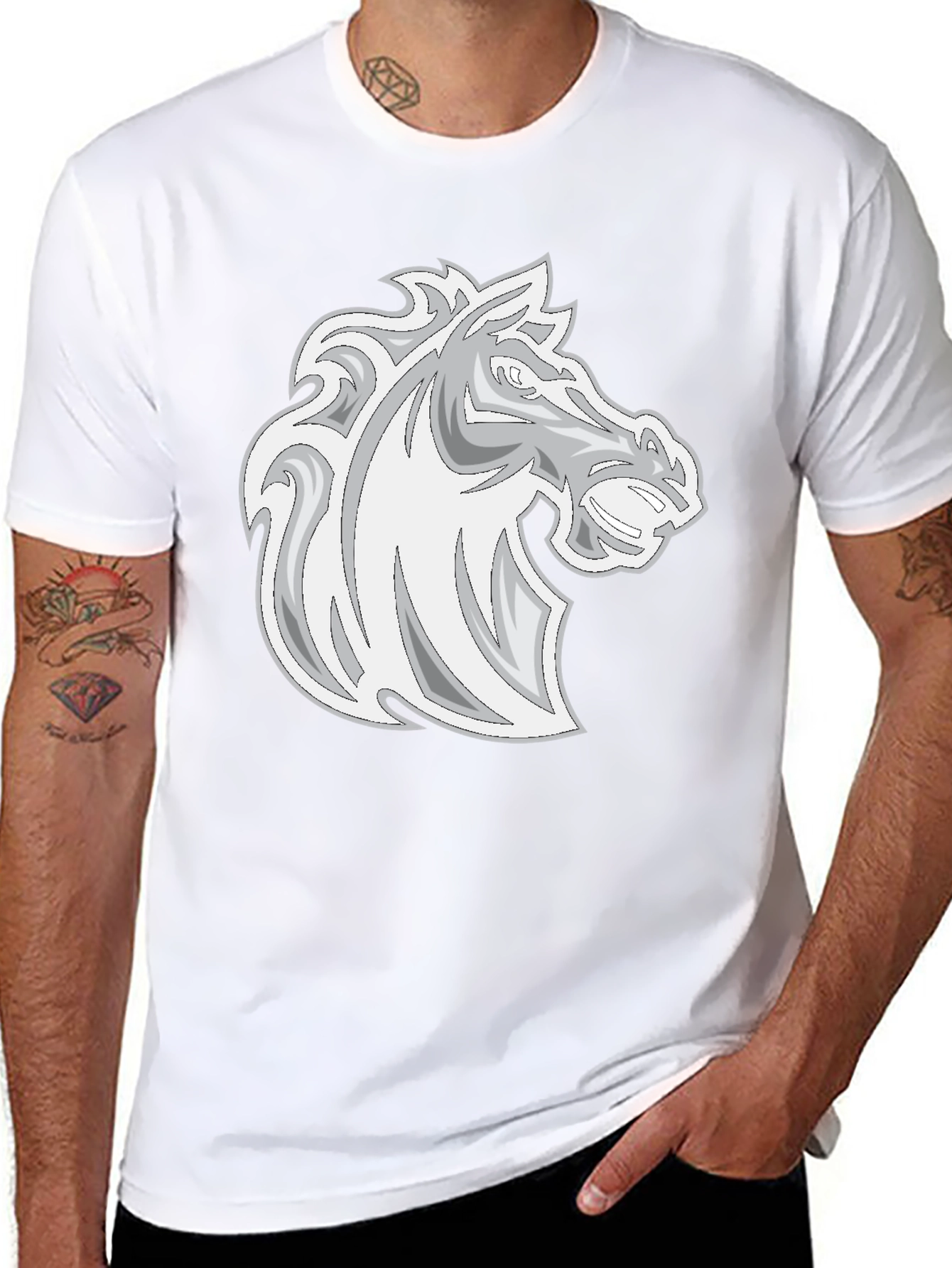 Black Tee with Horse Head Graphic
