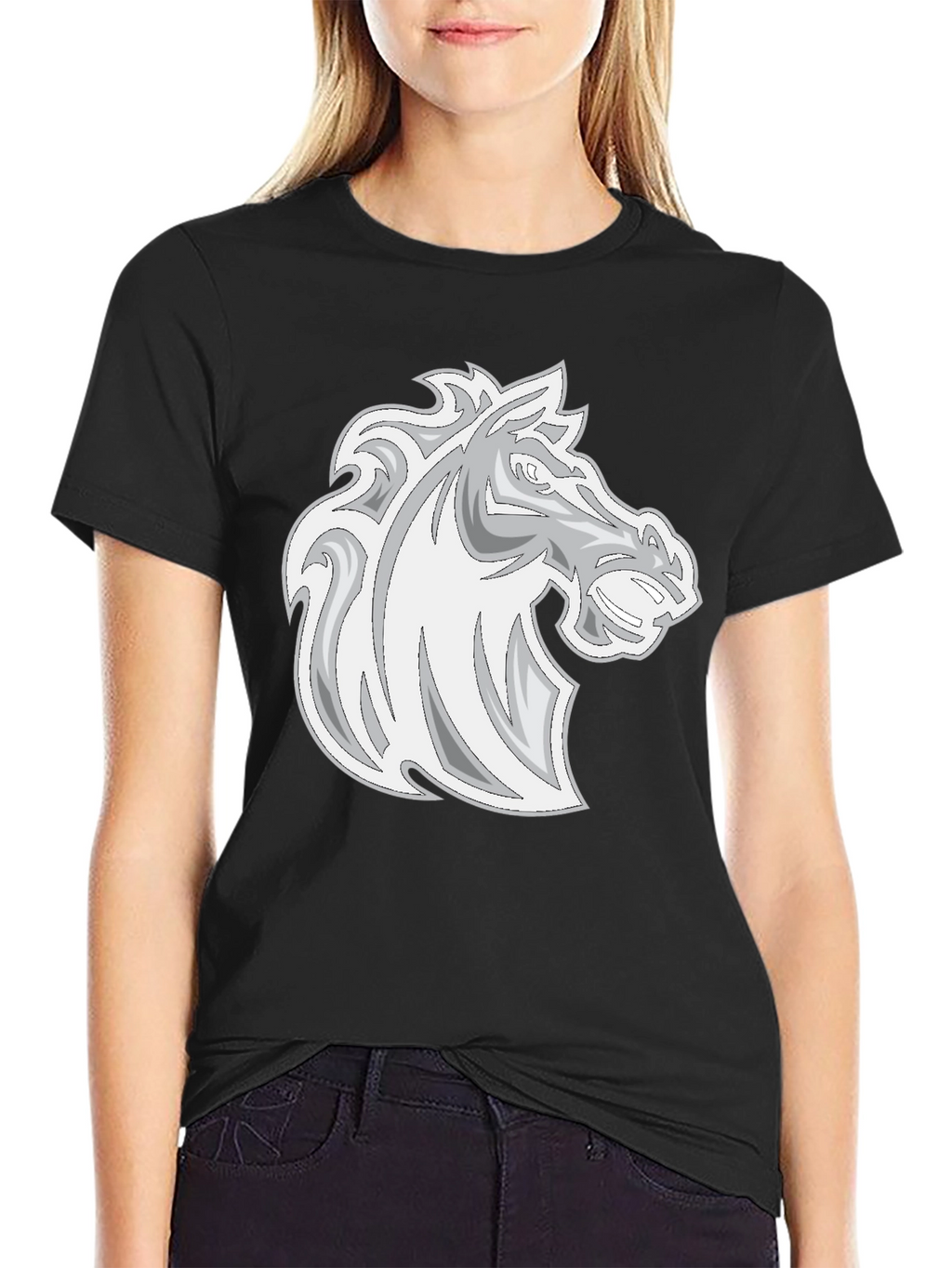 Black Tee with Horse Head Graphic