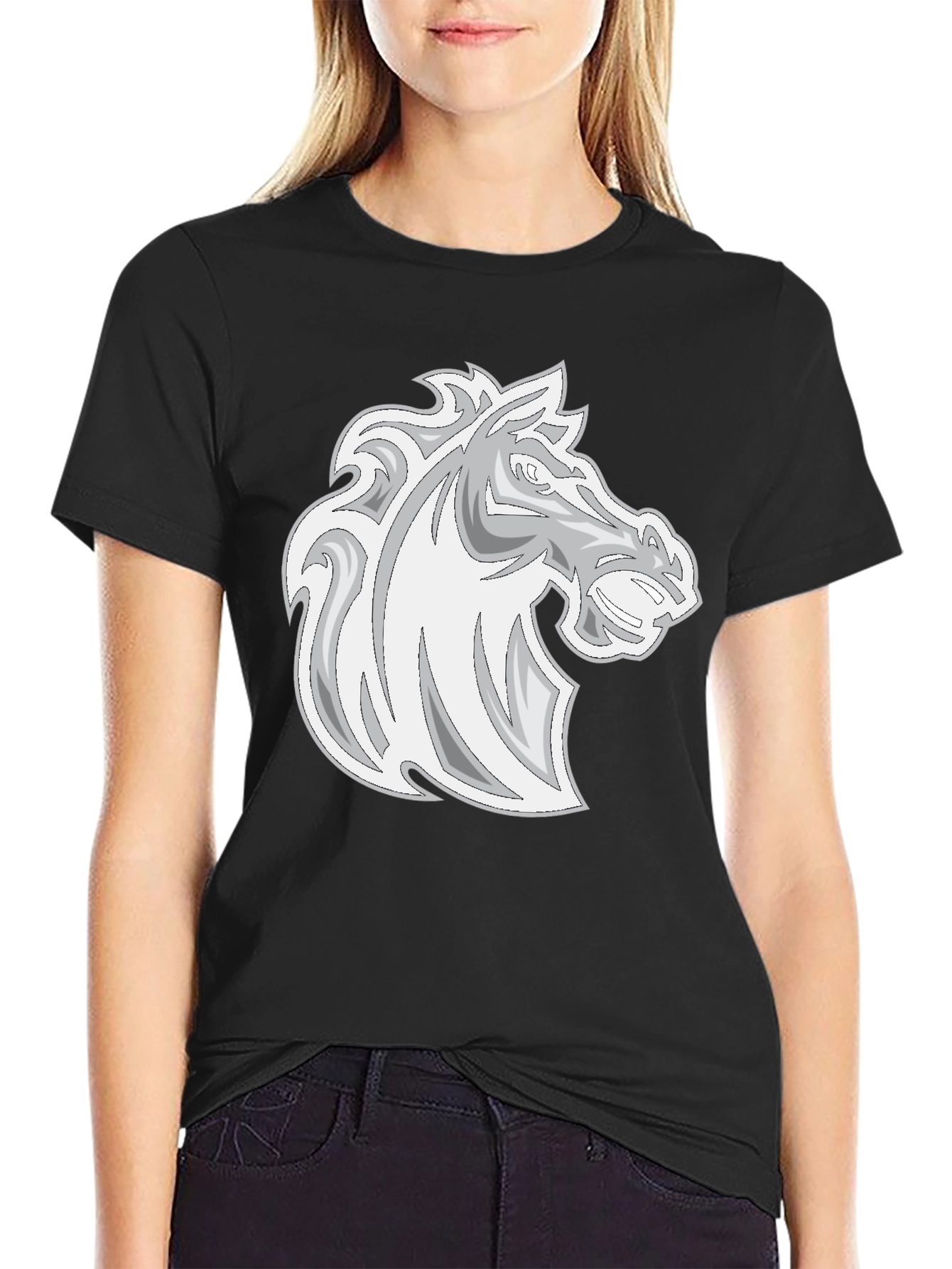 Black Tee with Horse Head Graphic