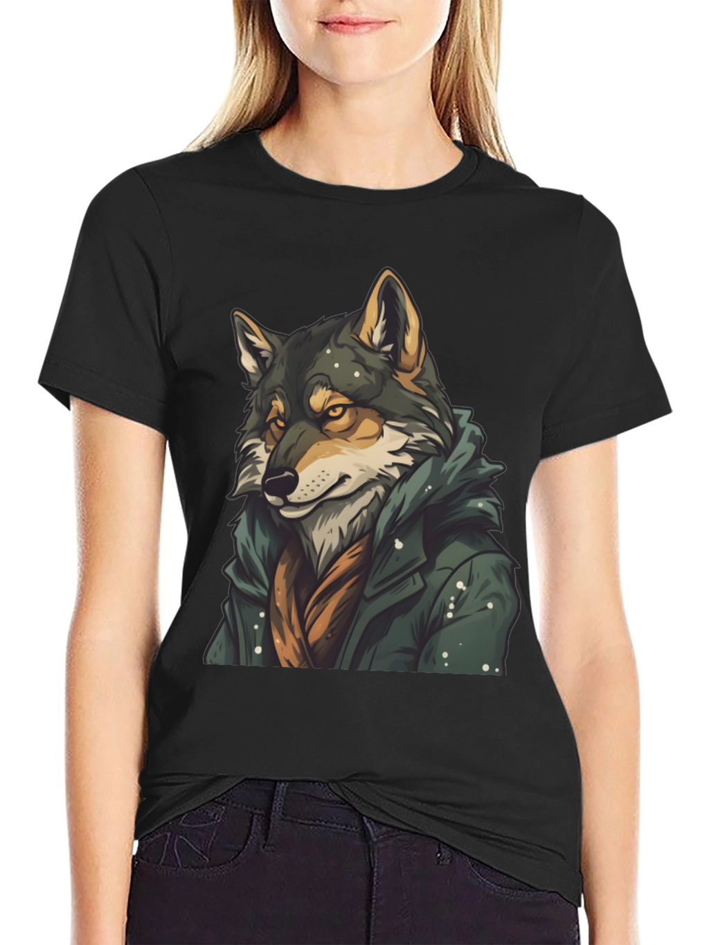 Wolf in Coat Graphic T-Shirt - Stylish Animal Tee