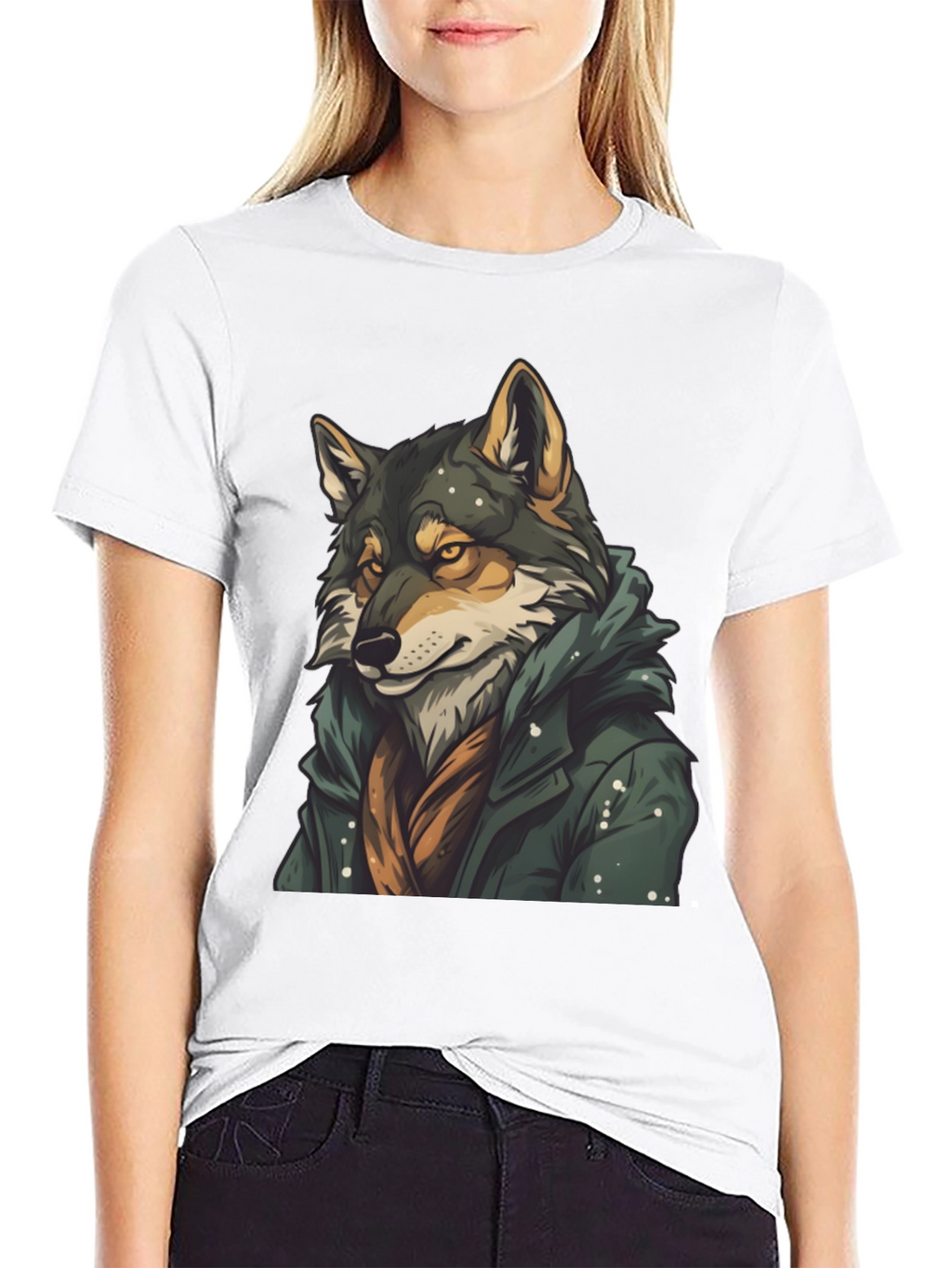 Wolf in Coat Graphic T-Shirt - Stylish Animal Tee