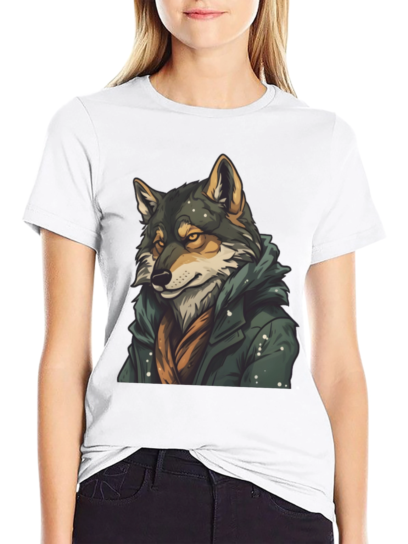 Wolf in Coat Graphic T-Shirt - Stylish Animal Tee