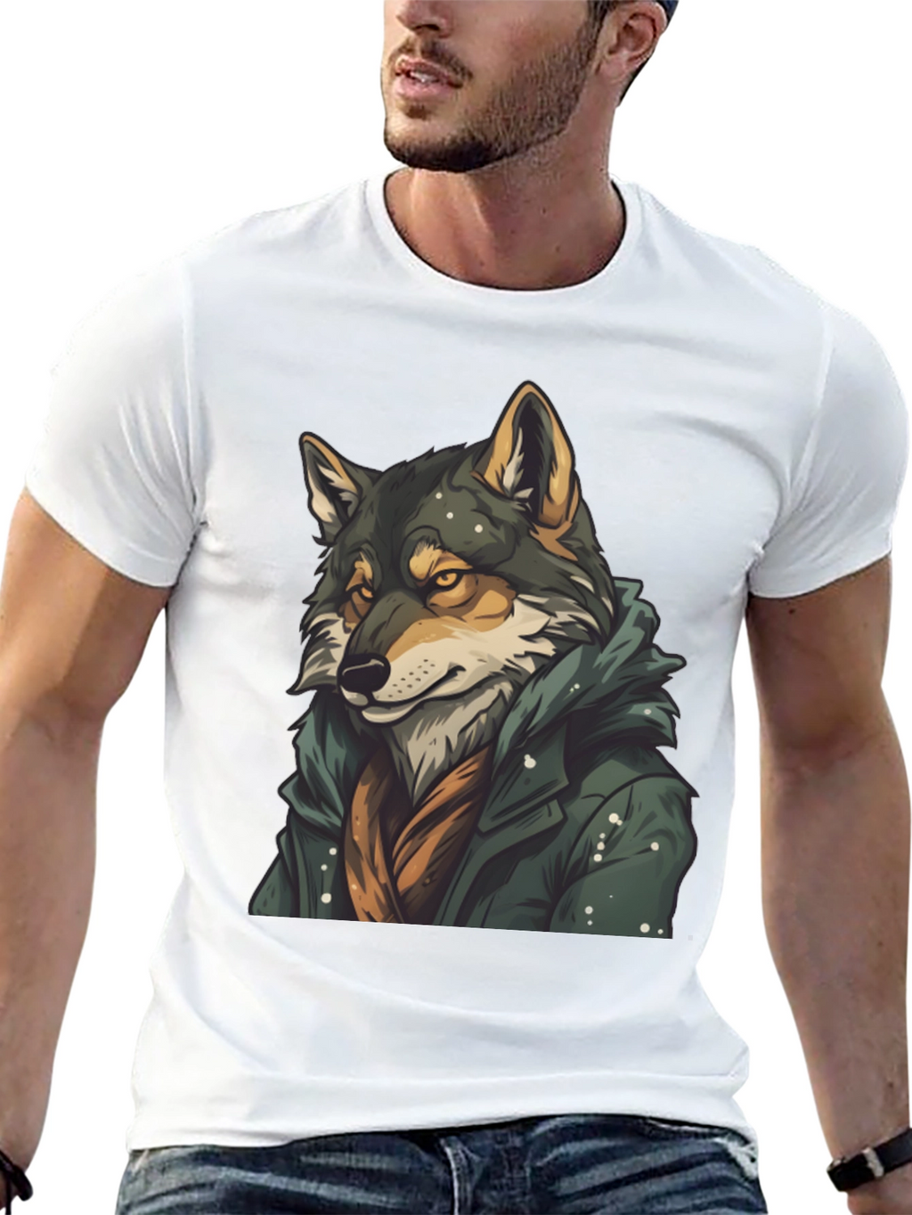 Wolf in Coat Graphic T-Shirt - Stylish Animal Tee