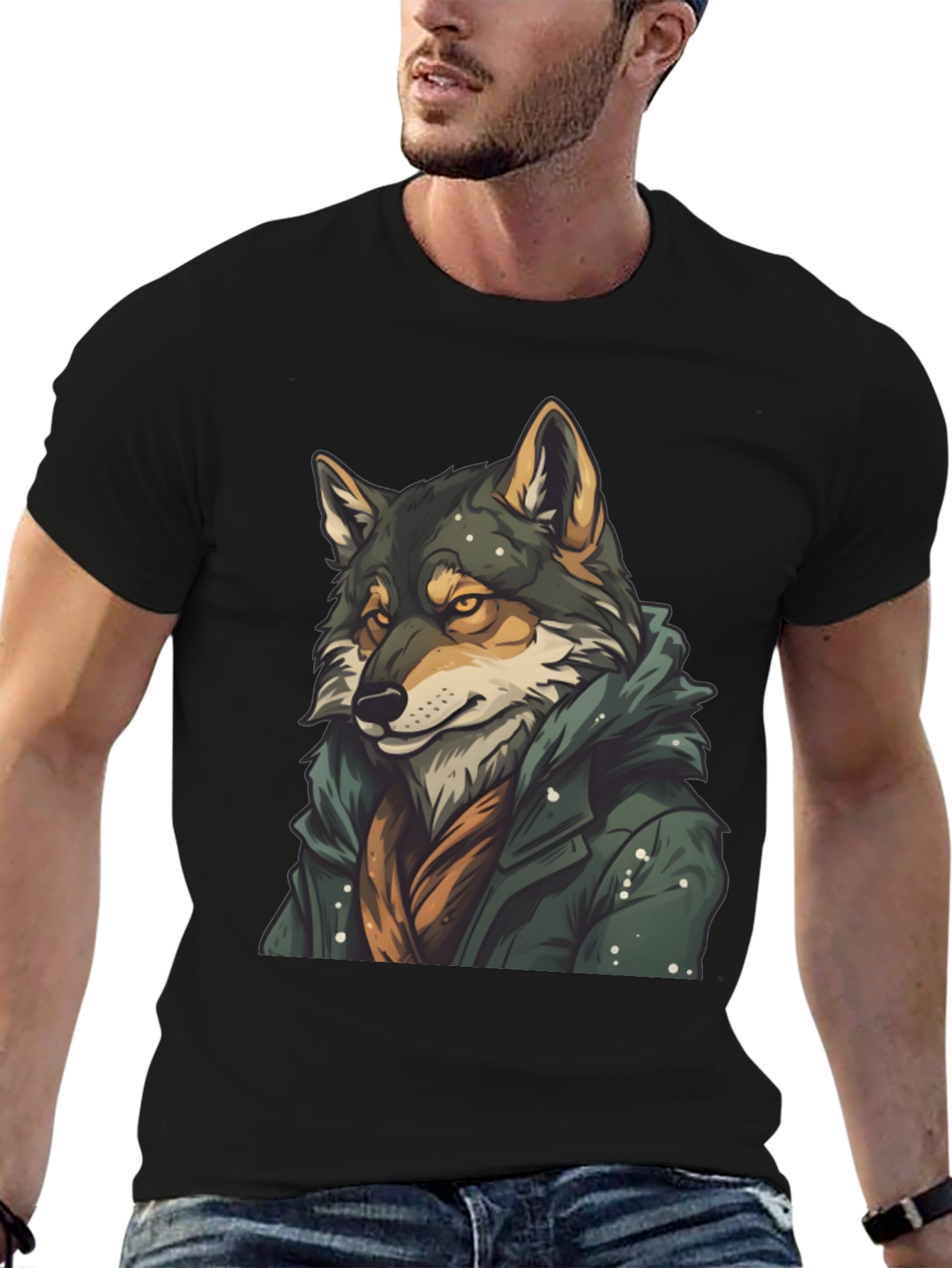 Wolf in Coat Graphic T-Shirt - Stylish Animal Tee
