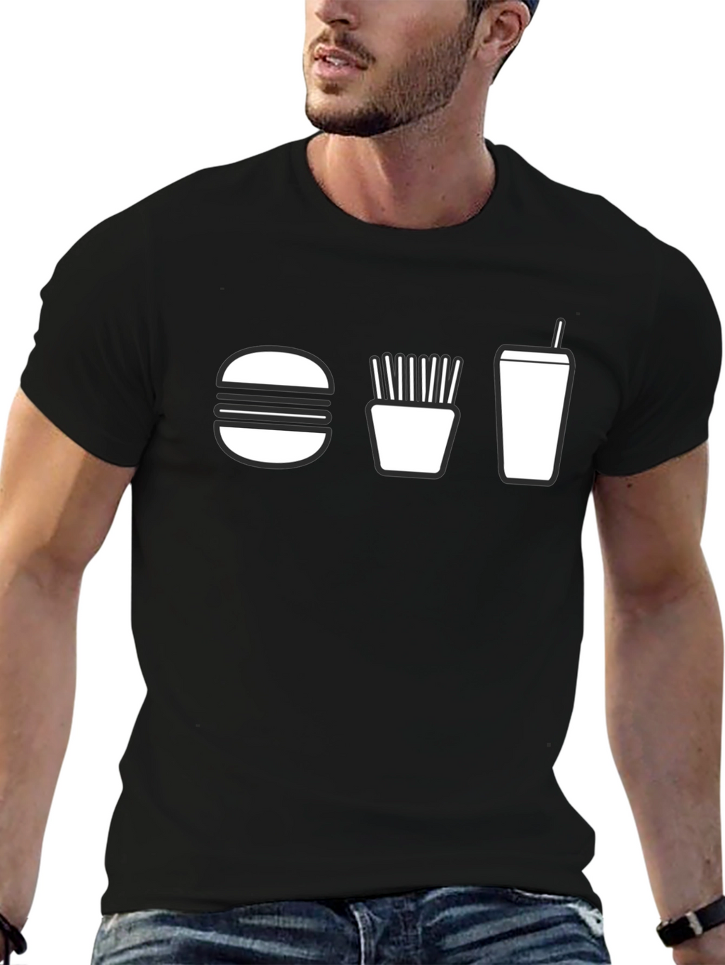 Burger Fries and Drink T-Shirt - Black