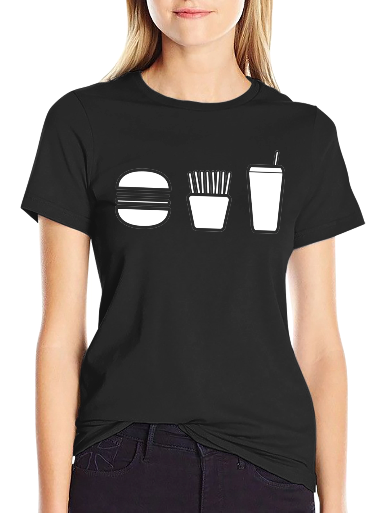 Burger Fries and Drink T-Shirt - Black