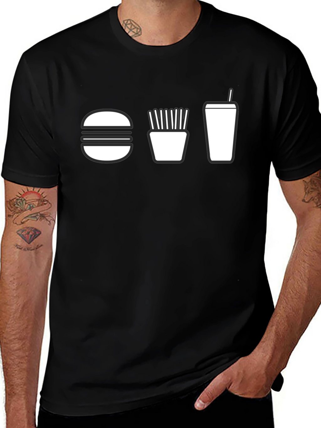 Burger Fries and Drink T-Shirt - Black