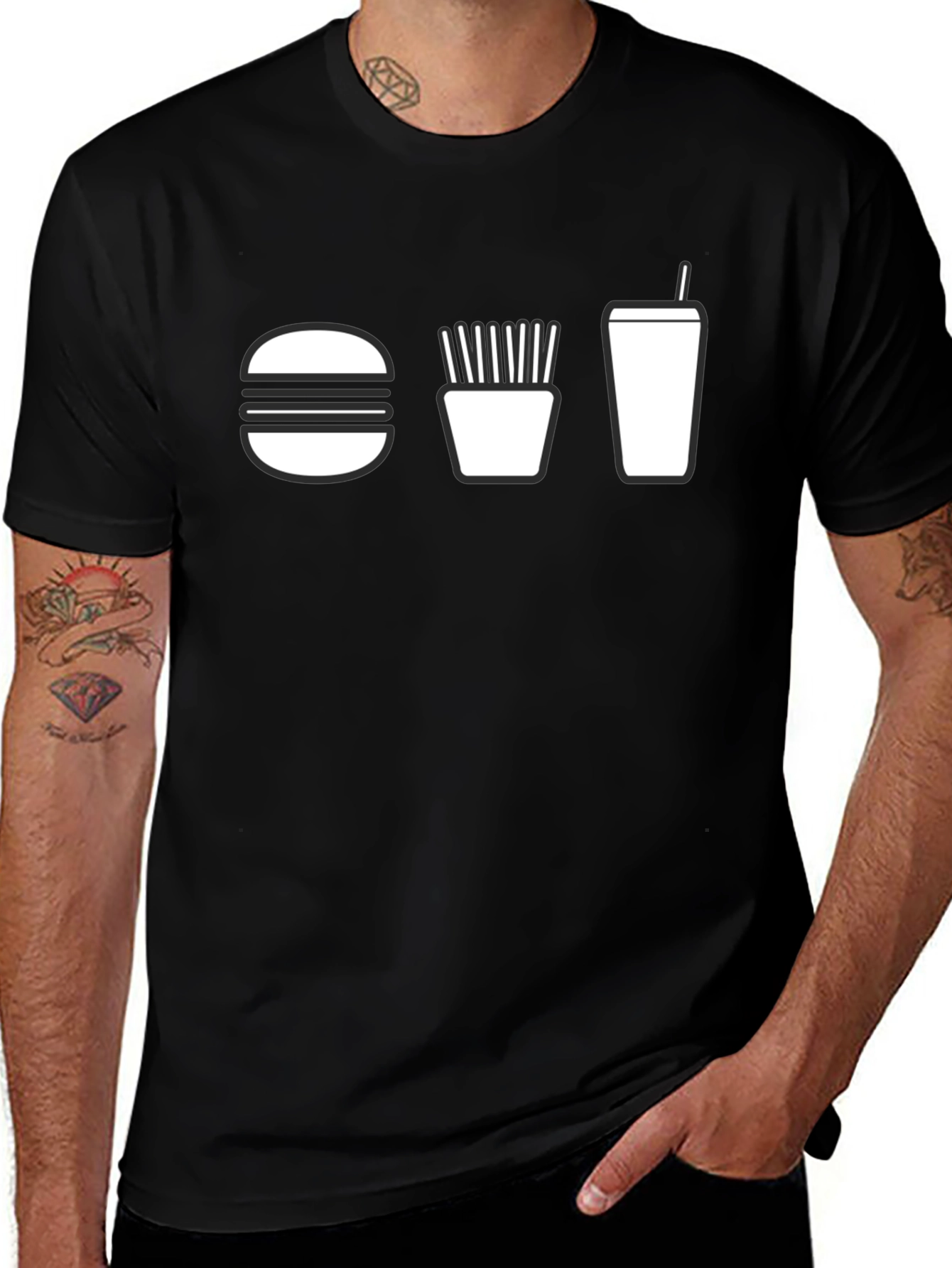 Burger Fries and Drink T-Shirt - Black