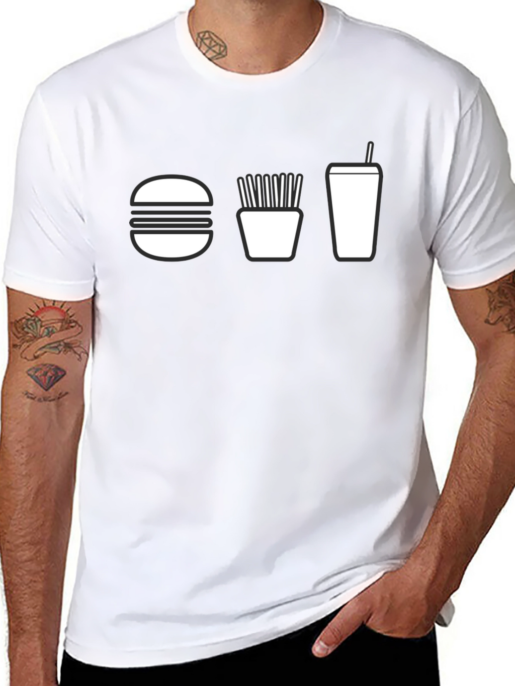 Burger Fries and Drink T-Shirt - Black