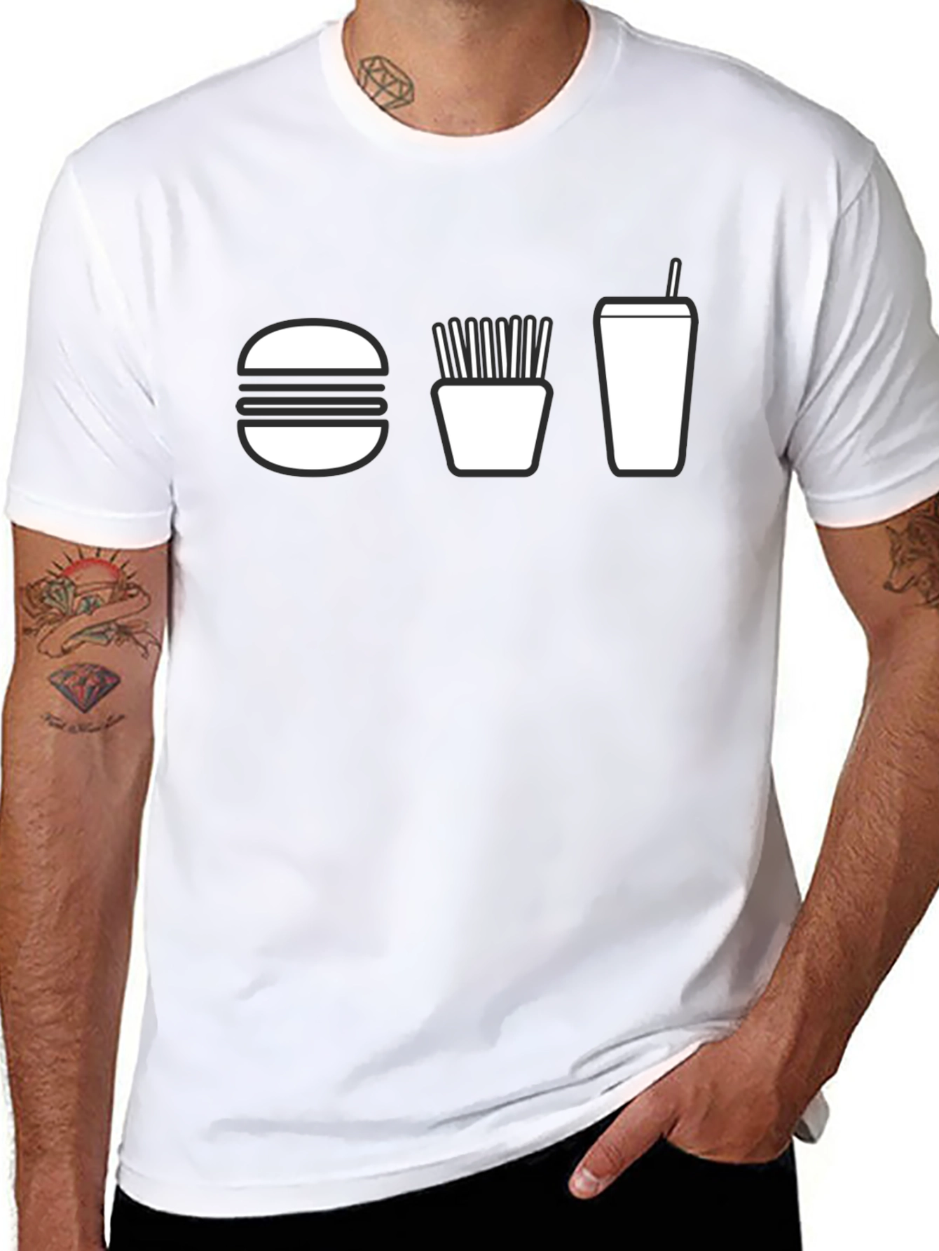 Burger Fries and Drink T-Shirt - Black