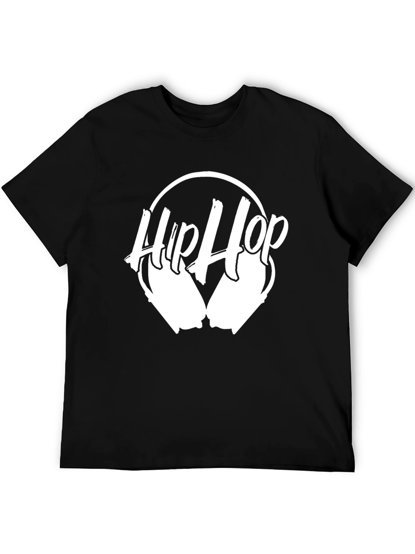 Hip Hop Headphones Graphic Tee - Black Cotton Blend