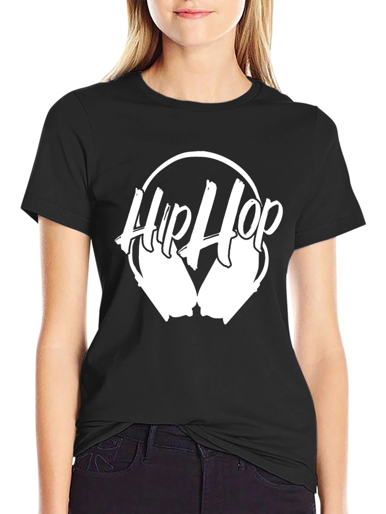 Hip Hop Headphones Graphic Tee - Black Cotton Blend