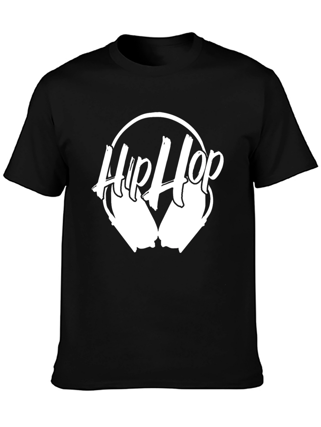 Hip Hop Headphones Graphic Tee - Black Cotton Blend