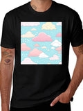 Cloud Pattern Black T-Shirt - Fun Whimsical Design