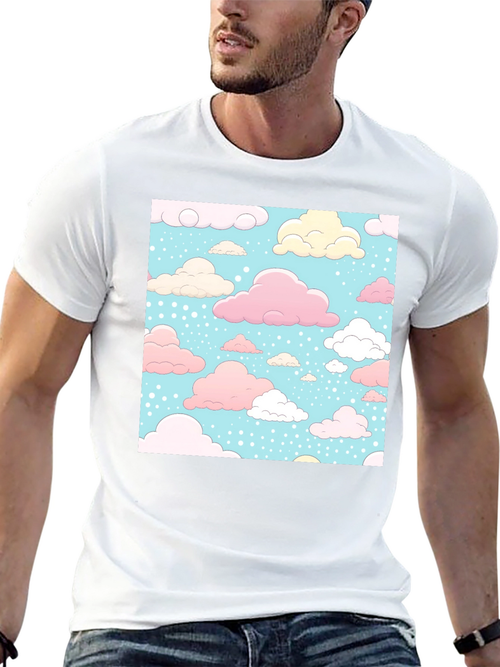 Cloud Pattern Black T-Shirt - Fun Whimsical Design