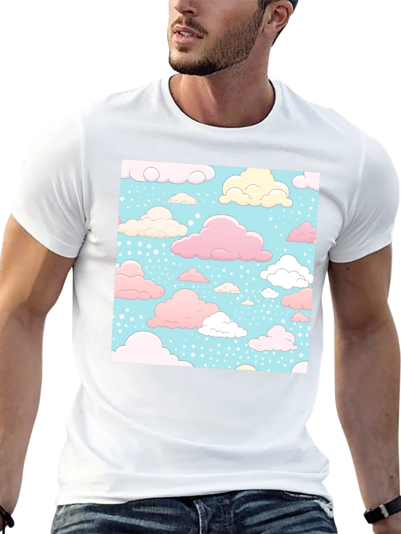 Cloud Pattern Black T-Shirt - Fun Whimsical Design