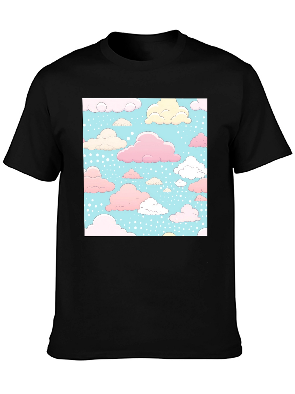Cloud Pattern Black T-Shirt - Fun Whimsical Design