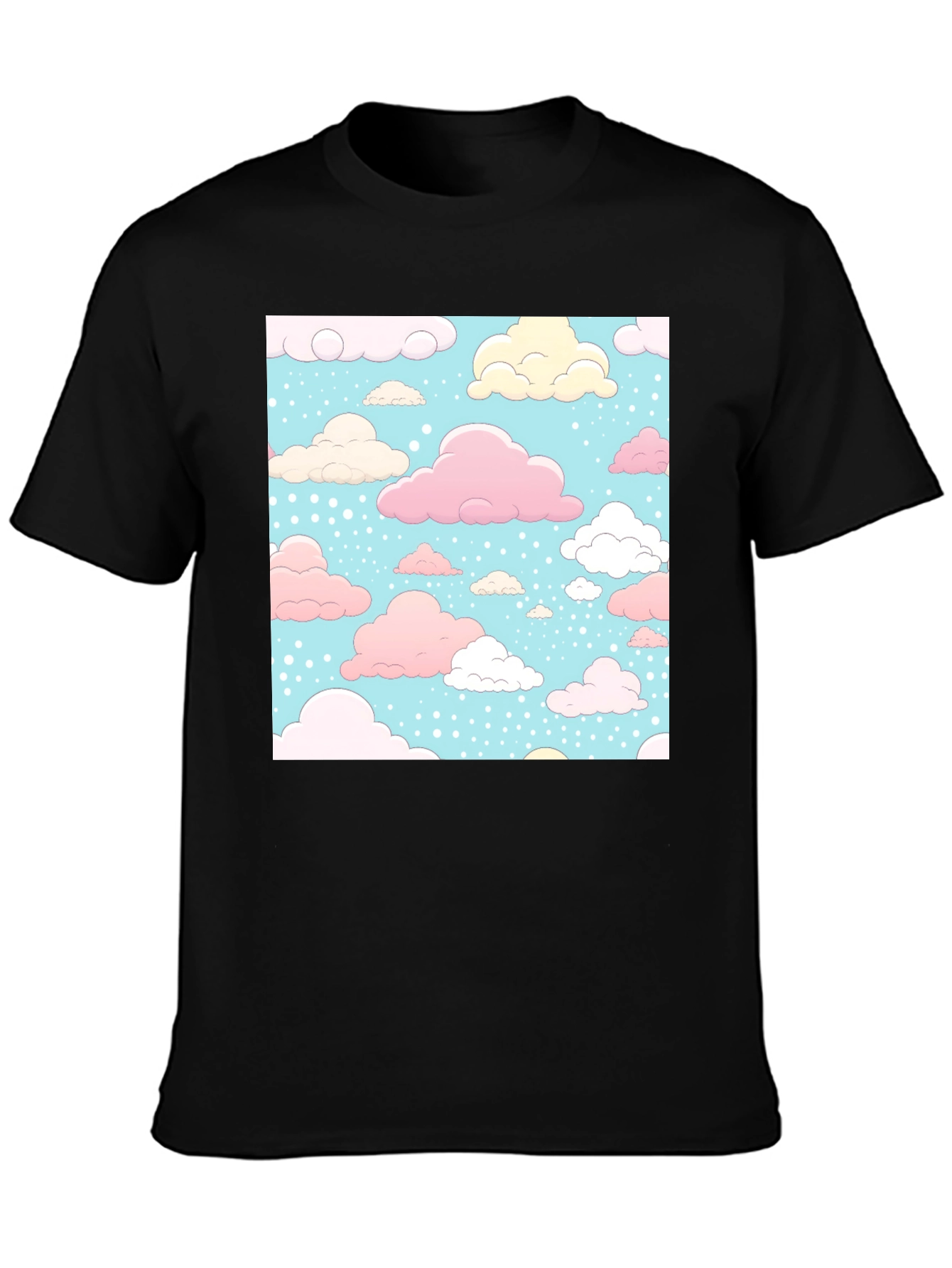 Cloud Pattern Black T-Shirt - Fun Whimsical Design