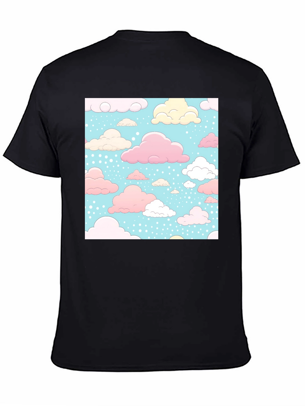 Cloud Pattern Black T-Shirt - Fun Whimsical Design