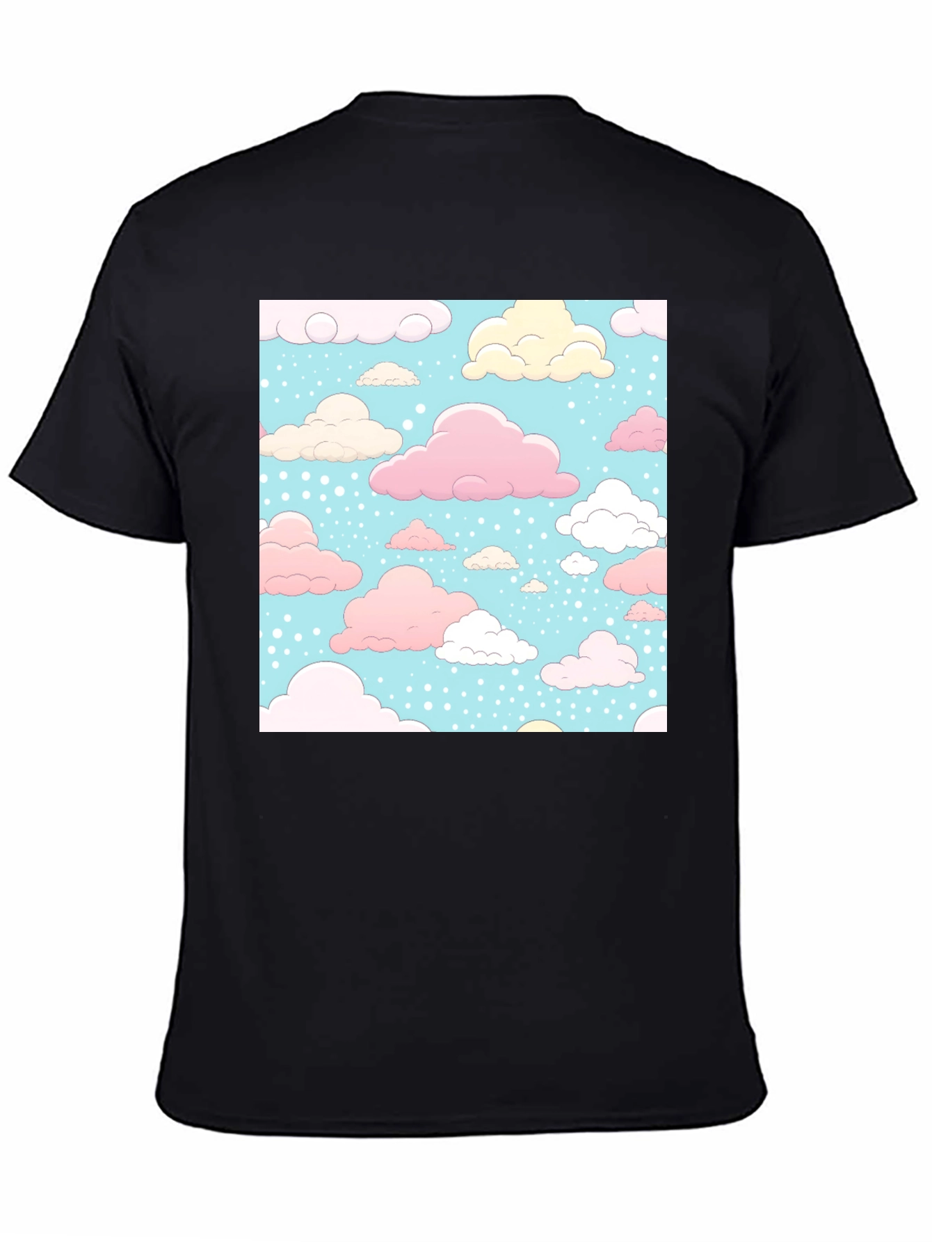 Cloud Pattern Black T-Shirt - Fun Whimsical Design