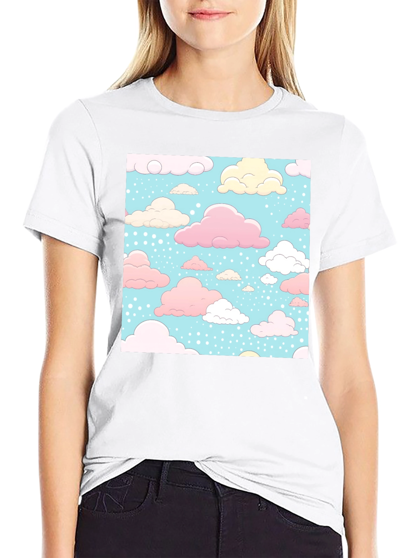 Cloud Pattern Black T-Shirt - Fun Whimsical Design