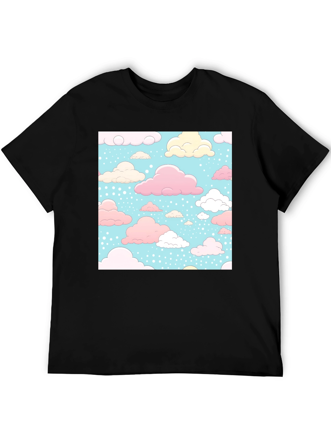 Cloud Pattern Black T-Shirt - Fun Whimsical Design