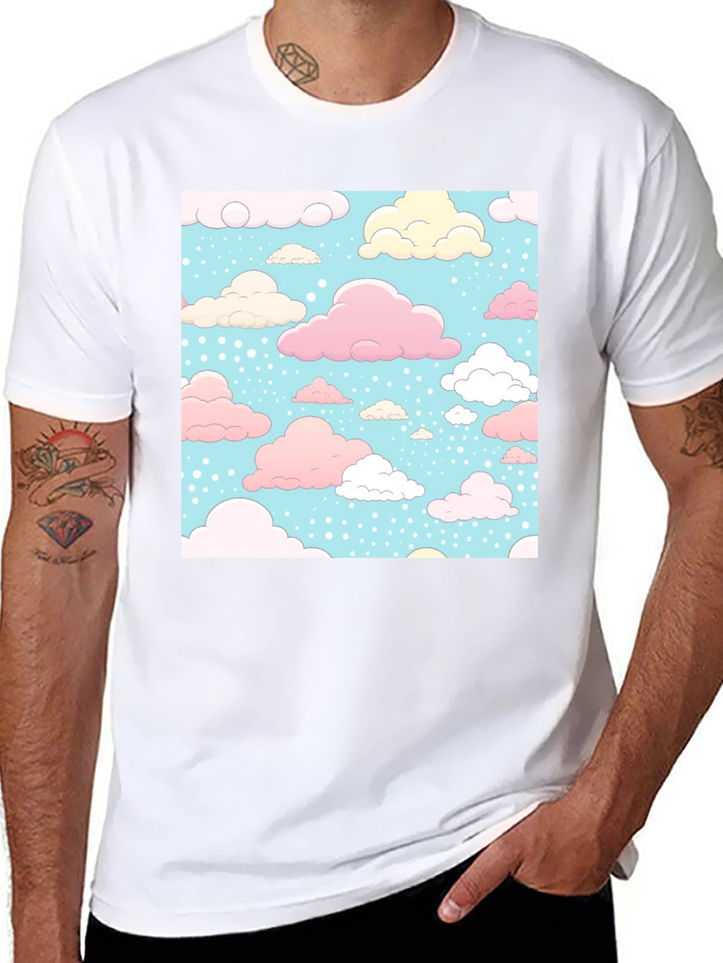 Cloud Pattern Black T-Shirt - Fun Whimsical Design