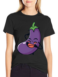 Funny Eggplant Graphic Tee - Black Cotton T-Shirt