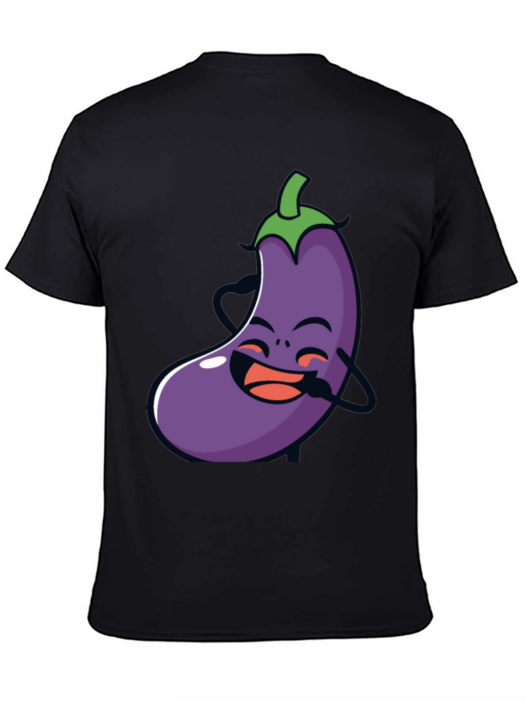 Funny Eggplant Graphic Tee - Black Cotton T-Shirt