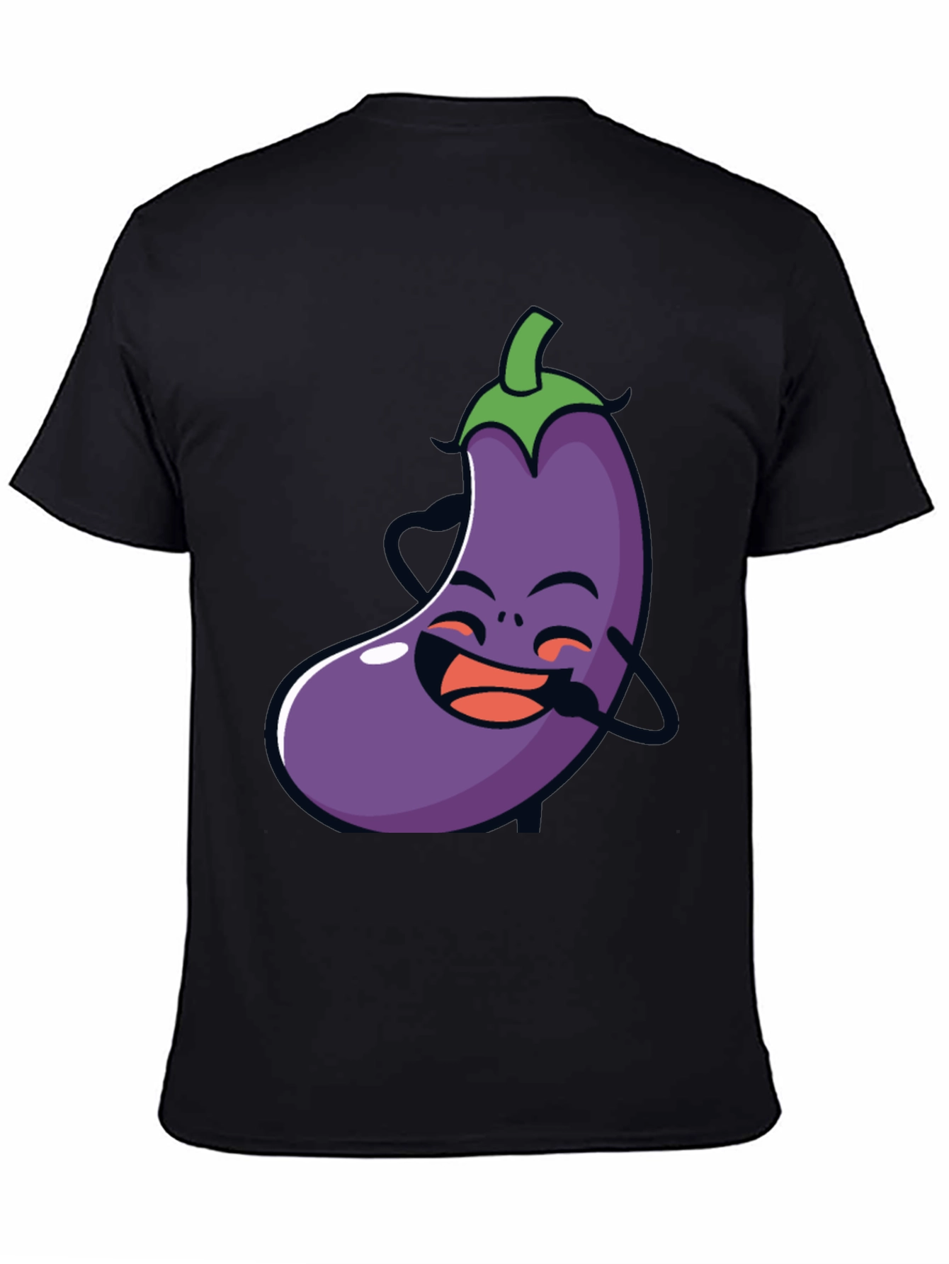 Funny Eggplant Graphic Tee - Black Cotton T-Shirt