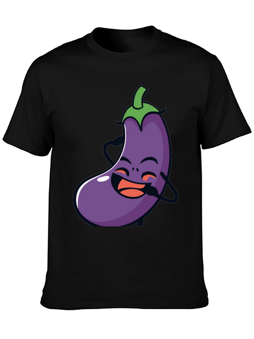 Funny Eggplant Graphic Tee - Black Cotton T-Shirt