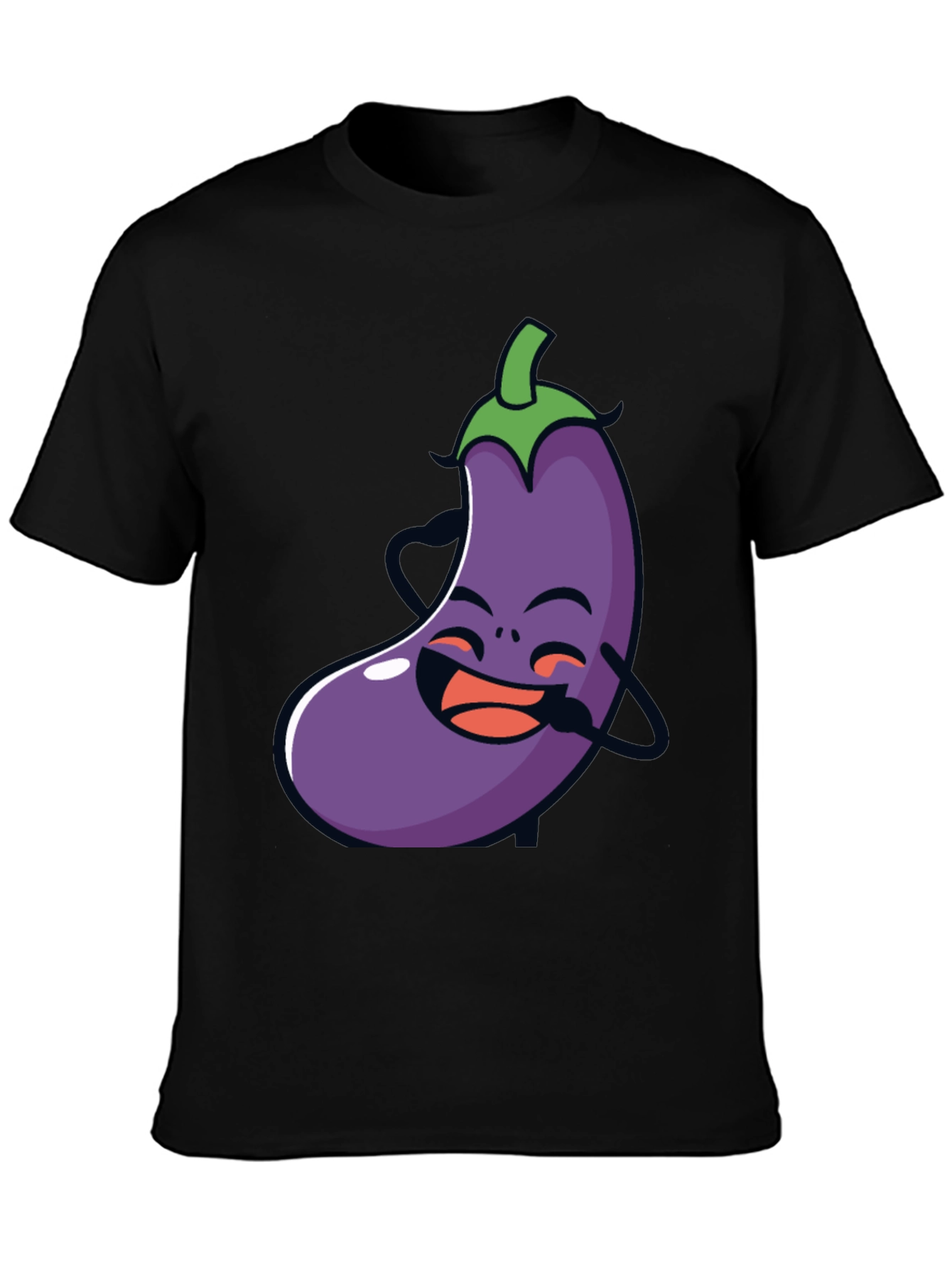 Funny Eggplant Graphic Tee - Black Cotton T-Shirt