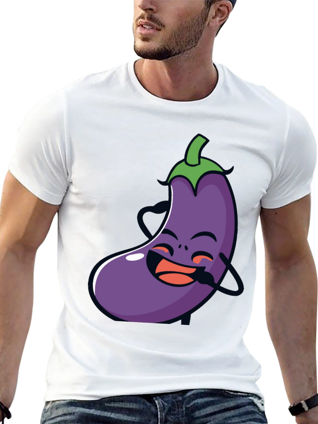 Funny Eggplant Graphic Tee - Black Cotton T-Shirt