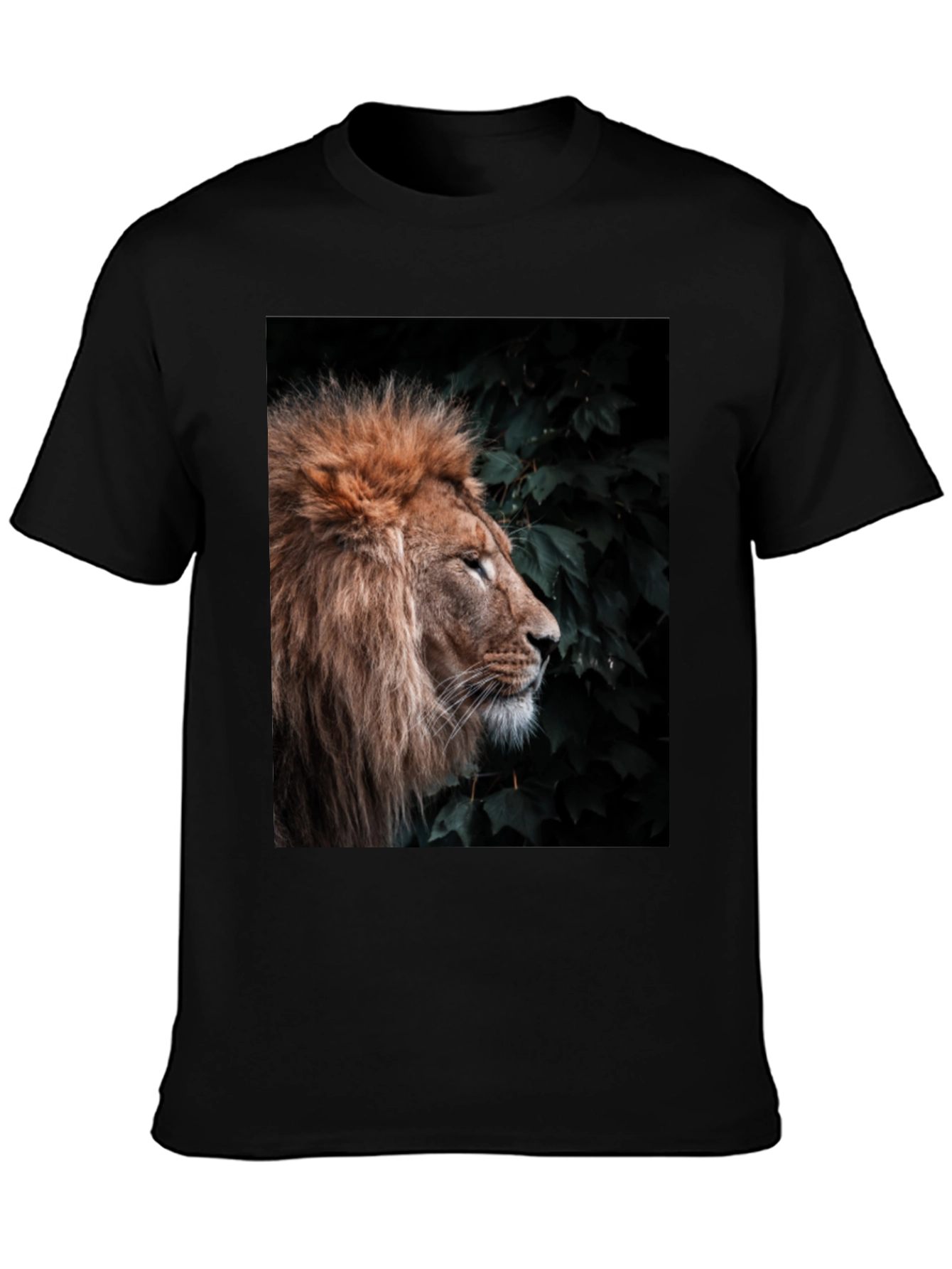 Lion Portrait T-Shirt - Black Cotton Tee