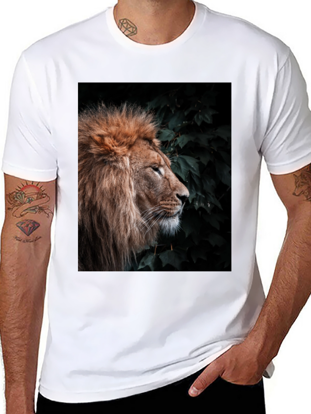 Lion Portrait T-Shirt - Black Cotton Tee